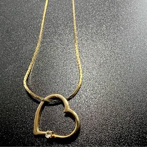 Vintage 18K Gold Plated Open Heart Diamond  Accent Pendant Necklace